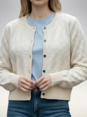 POINT Cream Textured Button Cardigan Sweater for Women